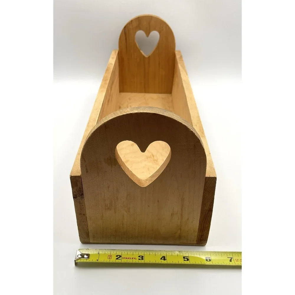 Primitive Wooden Heart Cutout Storage Tote Caddy Box Farmhouse Decor 18